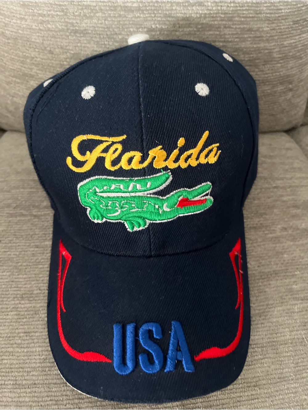 Navy 'Florida' Crocodile Embroidered Baseball Cap with USA Detail
